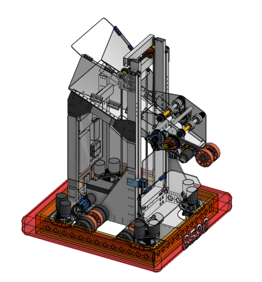 CAD render of the 2025 Reefscape competition robot